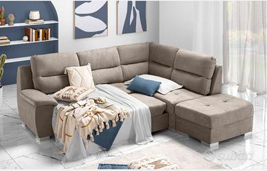 Divano letto angolare tessuto grigio chiaro