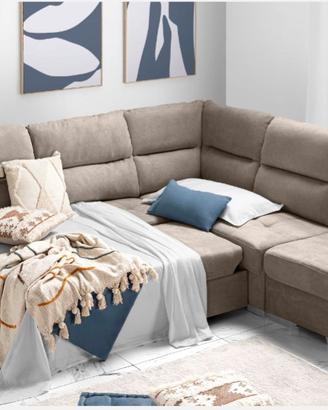 Divano letto angolare tessuto grigio chiaro