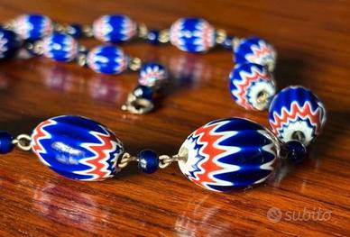 Collana vintage perle di vetro Chevron