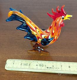 Scultura gallo  stilizzato in vetro stile Murano.