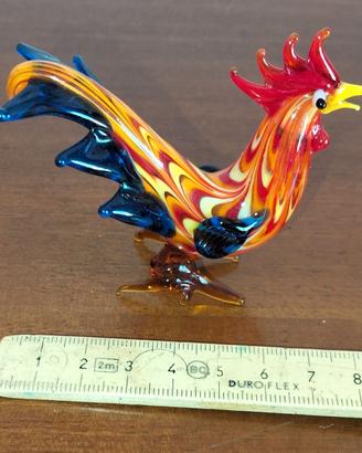 Scultura gallo  stilizzato in vetro stile Murano.