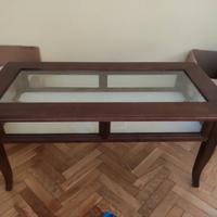 Tavolino soggiorno apribile  in ciliegio e vetro