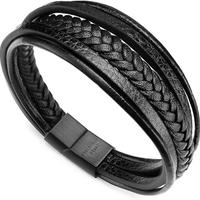 Bracciale Uomo Cuoio Pelle Nero Full Black Treccia