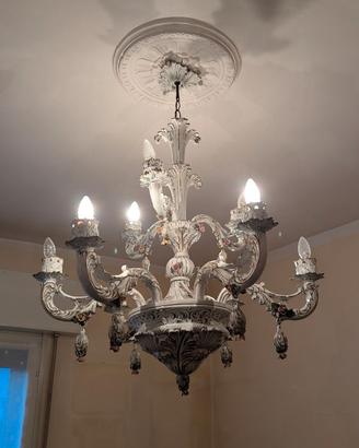 Coppia lampadari vintage in ceramica floreale