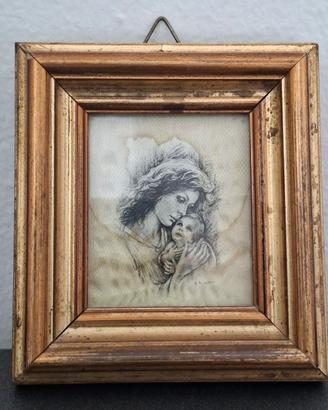 Litografia su legno madonna con bambino