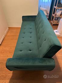 Divano Letto 3 Posti in Velluto Verde Smeraldo