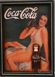 QUADRETTO PUBBLICITARIO COCA COLA ANNI '70 LEGNO