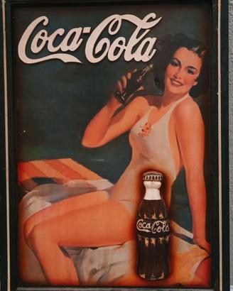 QUADRETTO PUBBLICITARIO COCA COLA ANNI '70 LEGNO