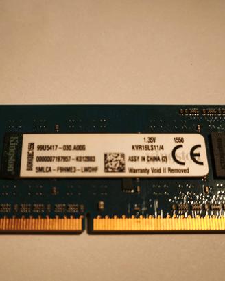 Kingston Ram 4GB per notebook laptop KVR16LS11/4