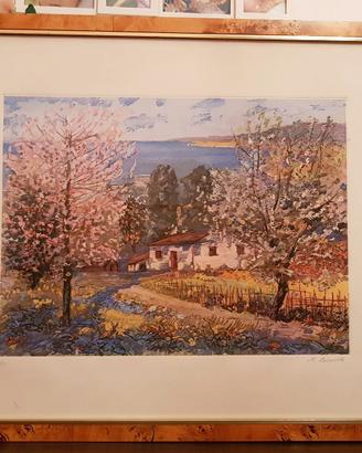 Litografia firmata Michele Cascella - Paesaggio