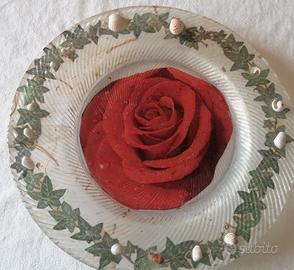 Splendodo piatto Decorativo in Vetro con Rosa 