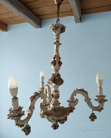 Lampadario Vintage in Porcellana stile Capodimonte