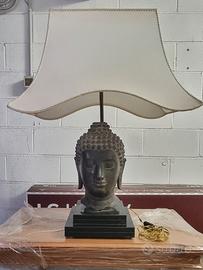 Lampada con testa di Buddha in bronzo