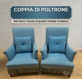Coppia di poltrone rivestite con cuscino