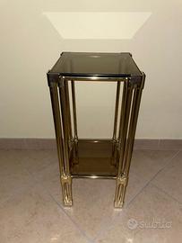 HOLLYWOOD REGENCY TAVOLINO VETRO FUME' E OTTONE