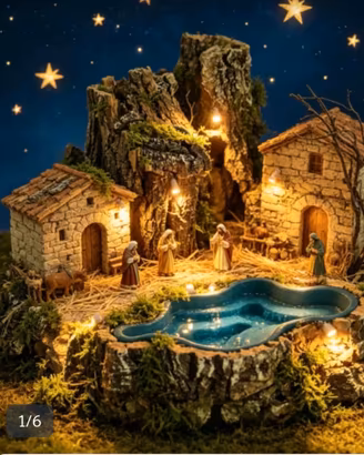 Cascata illuminata Presepe Acqua che Scorre