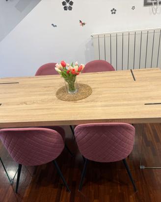 Tavolo sala da pranzo 200x90 rovere + 4 sedie rosa