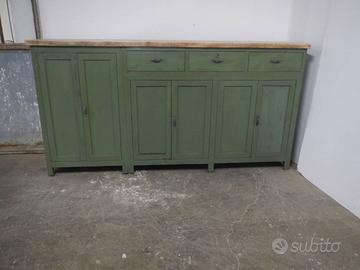 Credenza 6 porte in legno di abete colorato verde