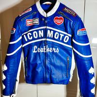 Giacca moto in pelle blu ICON MOTO
