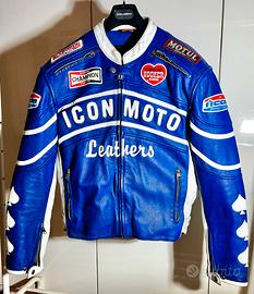 Giacca moto in pelle blu ICON MOTO