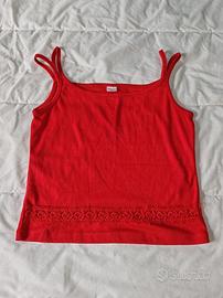 Canottiera rossa 100% cotone con pizzo 
