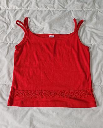 Canottiera rossa 100% cotone con pizzo 