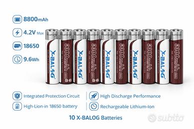 10 Batterie Ricaricabili 18650 4,2V Polo Sporgente