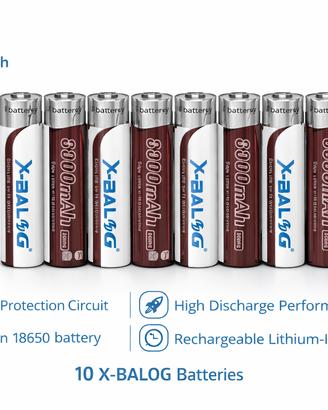 10 Batterie Ricaricabili 18650 4,2V Polo Sporgente