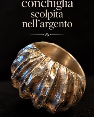 Vintage anello argento modernista conchiglia mare