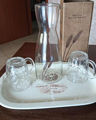 vassoio mulino bianco  bicchieri e brocca vintage 