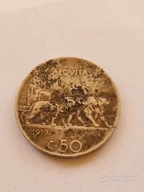  50 CENTESIMI LEONI 1919 LISCIO  