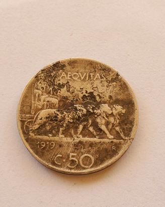  50 CENTESIMI LEONI 1919 LISCIO  