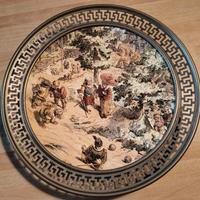 Piatto decorativo ceramica cornice ottone