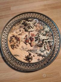 Piatto decorativo ceramica cornice ottone