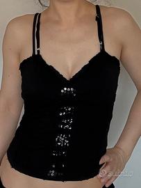 Top nero aderente Zeta Moda con paillettes taglia