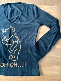 Maglietta maniche lughe scollo V nera Winnie Pooh