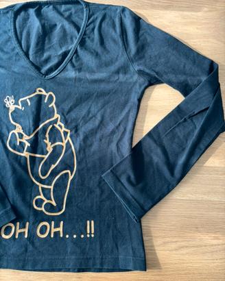 Maglietta maniche lughe scollo V nera Winnie Pooh