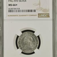 Moneta Argento S. Marino L.5  anno 1938 Prova