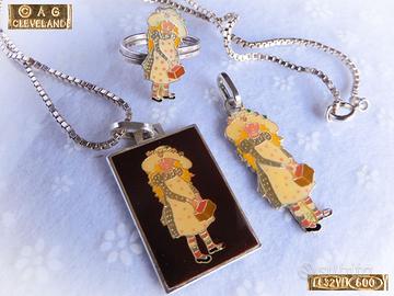 HOLLY HOBBIE Vintage 1970 Argento Anello Collana