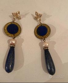 orecchini antichi in oro, lapislazzuli e perla