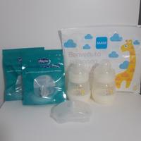 biberon + ciuccio e coppette per allattamento 