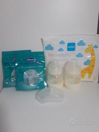 biberon + ciuccio e coppette per allattamento 