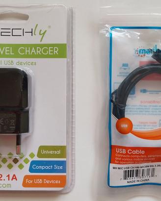 Alimentatore Techly + cavo Manhattan USB A->microB
