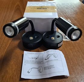 2 Lampade Lettura LED 12V-24V USB Dimmerabili