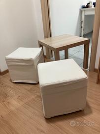 Tavolino e 2 sgabelli/poggiapiedi