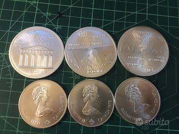 lotto 6 monete canada argento '925 10 5 dollari