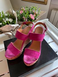 Sandali con zeppa in sughero brillantinata