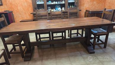 tavolo in legno massello 8 posti 80x250cm + sedie