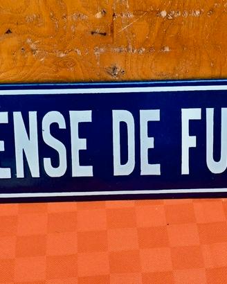 Insegna Smaltata Vintage "DEFENSE DE FUMER" 40x10