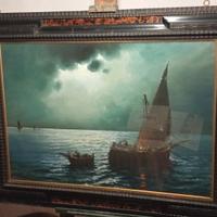 Olio su tela "Pescatori" di Serra